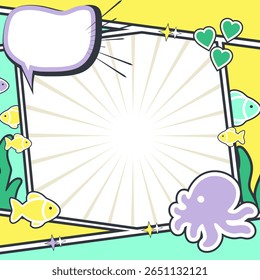 Eco-Friendly Comic Layout with Cute Sea Animals – Ocean Awareness Poster Template for Social Media or Print