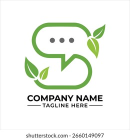 Umweltfreundliche Kommunikation Ein Green Chat Bubble Logo mit Blättern für nachhaltige und natürliche Dialogplattformen