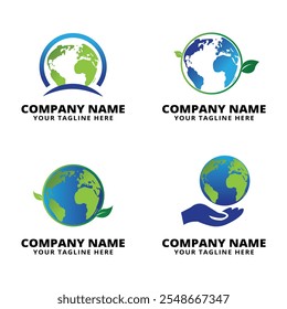 Eco-Friendly Company Logos Featuring Globe and Green Leaves