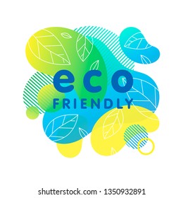 Eco-friendly concept with bright liquid shapes,tiny leaves and geometric elements.Fluid composition perfect for Earth Day,zero waste prints,logos,flyers,banners design and more.Eco friendly lifestyle.