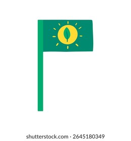 Eco-friendly concept illustration. Green flag with leaf and sun.