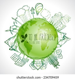 Eco-friendly concept with planet doodles about safe technologies