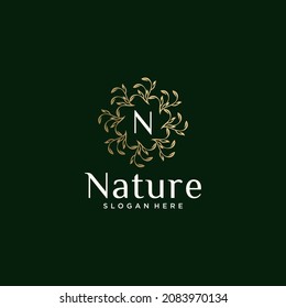 Eco-friendly concept round leaf vector logo design organic leaf logo luxury leaf graphic