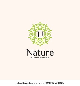 Eco-friendly concept round leaf vector logo design organic leaf logo luxury leaf graphic