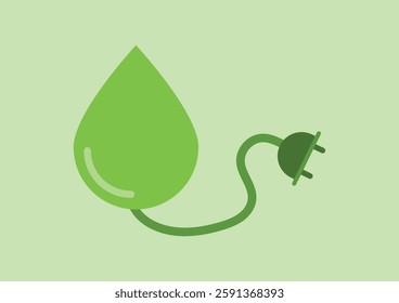 Eco-friendly concept. Water drop with green energy plug. Save the world. 