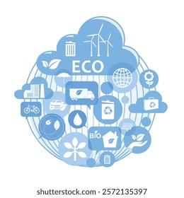 Eco-friendly concepts and sustainable practices. Recycling, renewable energy, and conservation, present a vision of a green and clean environment. Green and sustainable environment concept. 