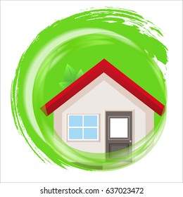 Eco-friendly construction, circle eco house icon. Vector illustration.