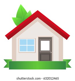 Eco-friendly construction, eco house icon, isolated vector illustration with ribbon.