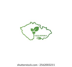 Eco-friendly Czech Republic map symbolizing renewable energy and sustainability for green projects and initiatives.