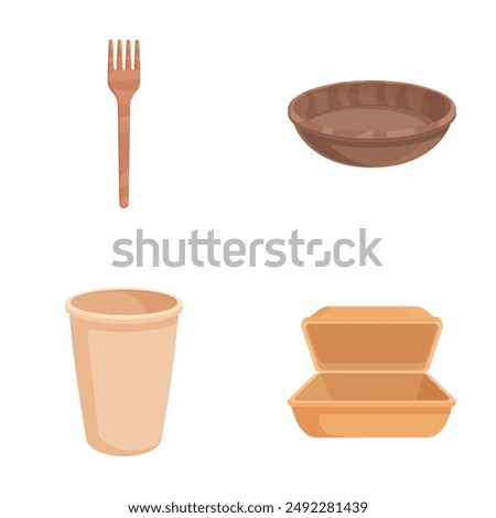 Ecofriendly disposable tableware set made of biodegradable and compostable materials for sustainable and environmentally conscious food packaging, catering supplies, and kitchenware