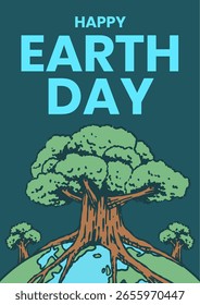 Afiche del Día de la Tierra Ecológico con concepto de árbol y globo