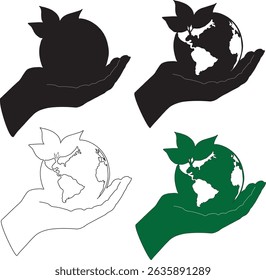 Eco-friendly Earth in Hand Vector Silhouette
