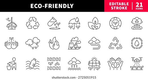 Eco-friendly editável linha ícones conjunto. sustentável e verde símbolos