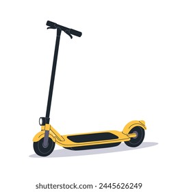 Eco-friendly electric kick scooter. Modern urban escooter. Sustainable ecological city e-vehicle, electro transportation, kickscooter. Flat vector illustration isolated on white background