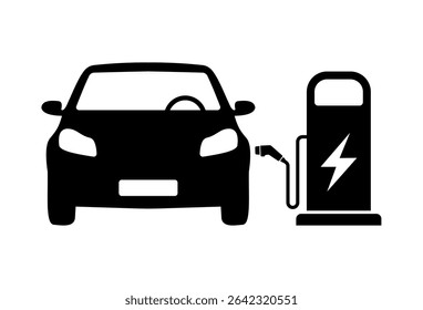 Eco-Friendly Electric Vehicle Charger Icon. Plug Symbol and Charging Point for Hybrid Cars