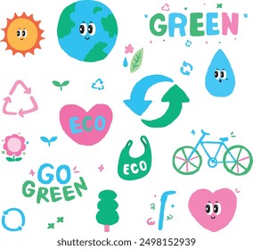 eco-friendly elements painted with colored pencils