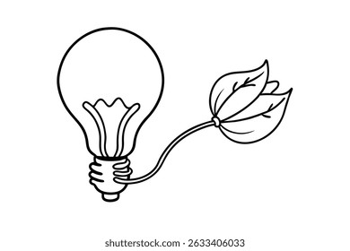 Eco-friendly energy concept depicted with a lightbulb connected to green leaves clean energy idea