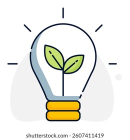  Eco-Friendly Energy Concept with Lightbulb and Leaf Symbol. Sustainable Innovation and Green Power Illustration