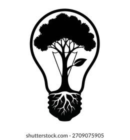 Concepto de energía ecológica, árbol dentro de la bombilla.