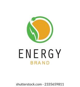 eco-friendly energy logo with leaf shape and sun circle