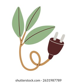 Enchufe de energía ecológico con concepto de hojas