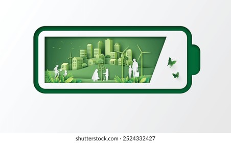 eco-friendly energy  sources for a cleaner, greener future. , Power up with green energy,paper art cut