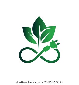 Eco-Friendly Energy Symbol with Green Leaf and Plug