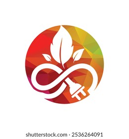 Eco-Friendly Energy Symbol with Leaf and Plug in Circle