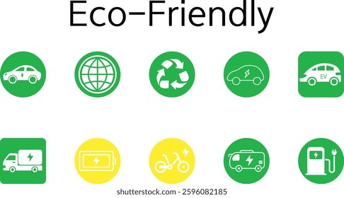 Eco-Friendly Energy and Transportation Icons