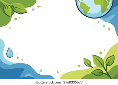 Eco-Friendly Environmental Background with Earth, Green Leaves, and Water Drop – Vector Illustration for Earth Day, Ecology, and Nature Conservation Concepts