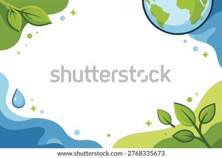 Eco-Friendly Environmental Background with Earth, Green Leaves, and Water Drop – Vector Illustration for Earth Day, Ecology, and Nature Conservation Concepts