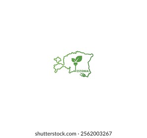 Eco-friendly Estonia map symbolizing renewable energy and sustainability for green projects and initiatives.