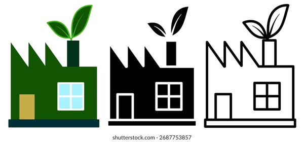 eco-friendly factory icon, simple flat style, vector illustration, symbol, pictogram design logo template, for ui or ux isolated on white for mobile app, editable