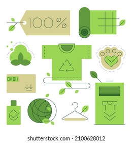 Eco-friendly fashion. Clothing, fabric and recycling. Set of modern flat icons. Vector file.