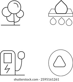 Eco-Friendly flat Icons Set, Tree, Water Filtration, Electric Charging Station, and Recycling Symbol, Representing Sustainability with Transparent Background.