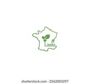 Eco-friendly France map symbolizing renewable energy and sustainability for green projects and initiatives.