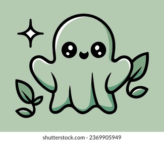 Eco-friendly ghost. Sustainable Halloween concept. Ecological fall season vector for printable products. Invitation to ecological Halloween events and creative workshops for children.