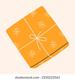 Paquete de regalo ecológico. Caja con papel artesanal. Presente de Festiva decorado con lazo de cinta. Navidades y concepto de año Nuevo. Estilo de moda dibujado a mano. Ilustración vectorial EPS10