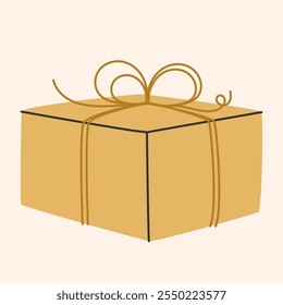 Paquete de regalo ecológico. Caja con papel artesanal. Presente de Festiva decorado con lazo de cinta. Navidades y concepto de año Nuevo. Estilo de moda dibujado a mano. Ilustración vectorial EPS10