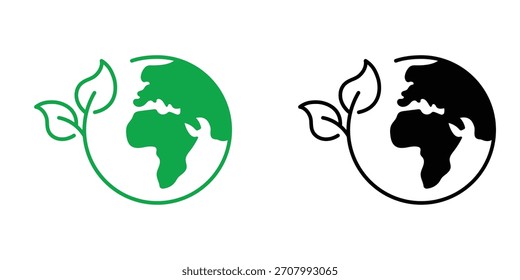 Eco-Friendly Globe Icon | Earth and Leaf Vector for Global Organic, Bio, and Renewable Energy