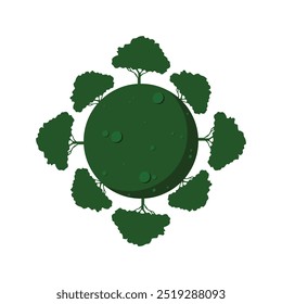 Eco-friendly Go Green icon - green pin with plant leaves and message inside. Vector illustration of go green earth surrounded by trees