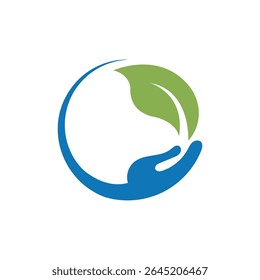 EcoFriendly Green Leaf Logo Design Hand Protecting Nature
