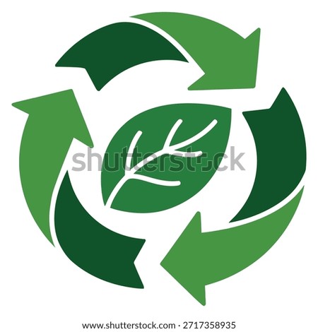 Ecofriendly green leaf recycling arrows symbol icon representing nature and sustainable environmental care concept
