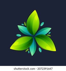 Logo de la estrella de las hojas verdes amigables con el medio ambiente. Foliage in triangle icono para tu empresa. Elementos de plantilla de diseño de vectores para emblema vegano, identidad acuarela, camisetas creativas, mercancía orgánica.