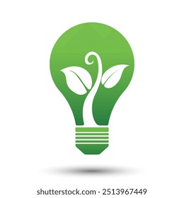 Eco-friendly green light bulb with leaf icon isolated on white background. Eco-green idea thinking. Vector Illustration design.