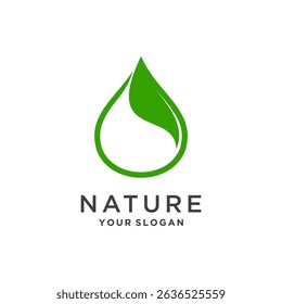 Eco-friendly green nature leaf logo with water drop shape