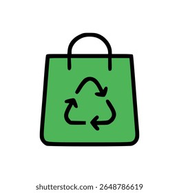Eco-friendly green shopping bag with recycle symbol promoting sustainable lifestyle and reusable packaging alternatives illustration