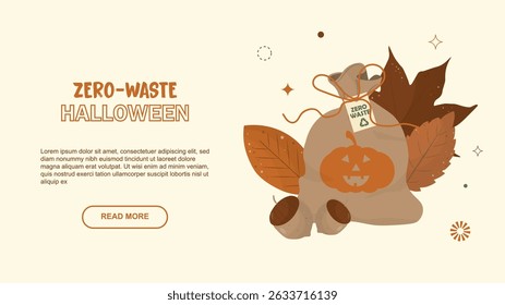 Eco-Friendly Halloween Banner with Zero-Waste Theme. Sustainable Halloween web banner. Eco-friendly halloween concept. Flat style. Eco-conscious autumn celebrations. Vector illustration