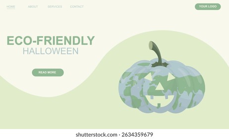 Eco-Friendly Halloween Website Homepage Template Design. Sustainable-themed website landing page halloween. Eco-friendly halloween concept banner. Green autumn. Flat style. Vector illustration