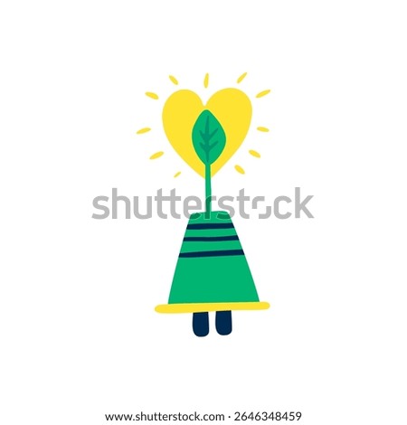 Eco-friendly hand drawn concept design. Sun-shaped sprout growing from an electric plug. Green business icon.